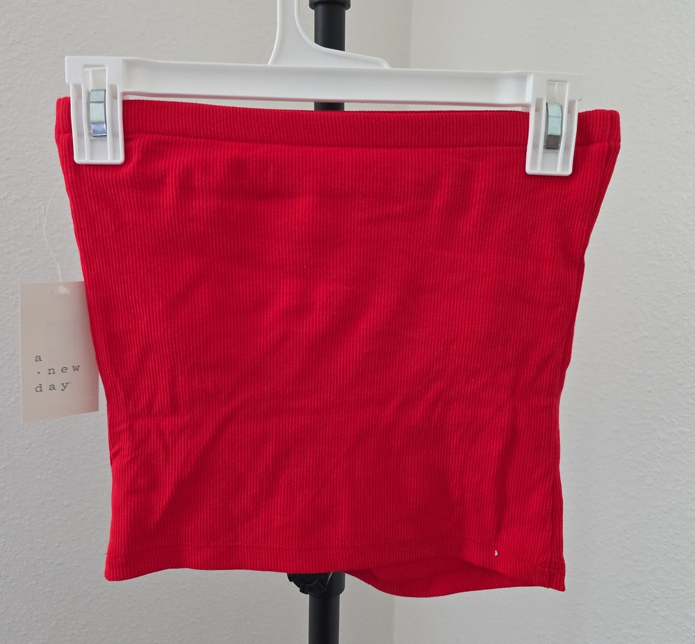 a new day Red Ribbed Tube Crop Top